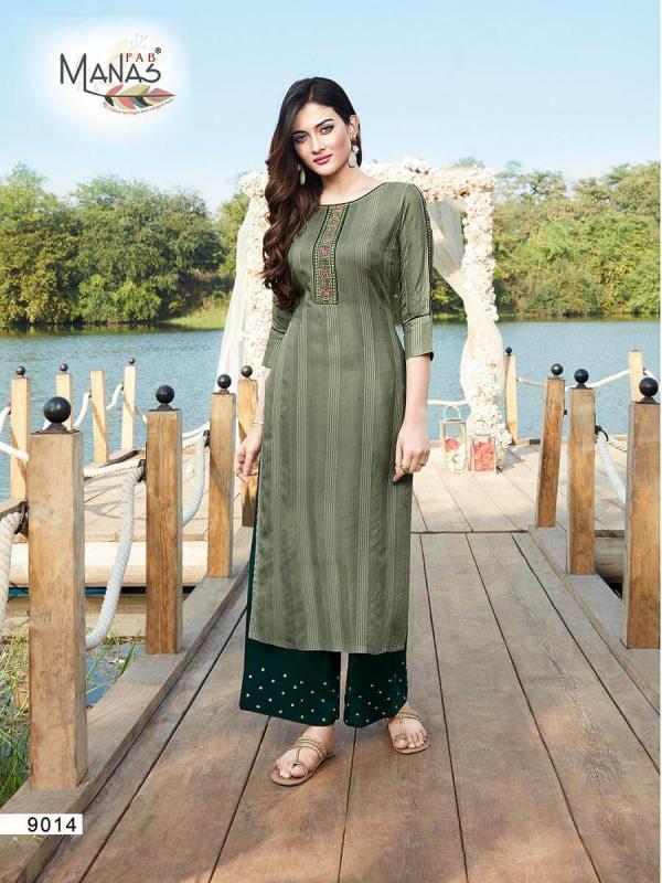 Manas Presents  Hirwa  Vol 2  Straight Cut Kurti With Palazzo