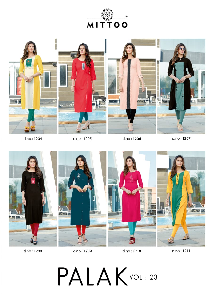 Mittoo Presents  Palak  Vol 23 Ethnic Wear  Kurti Collection
