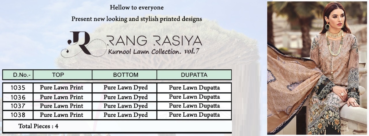 Rang Rasiya Kurnool Lawn Collection  Vol 7 Pakistani Salwar Suits