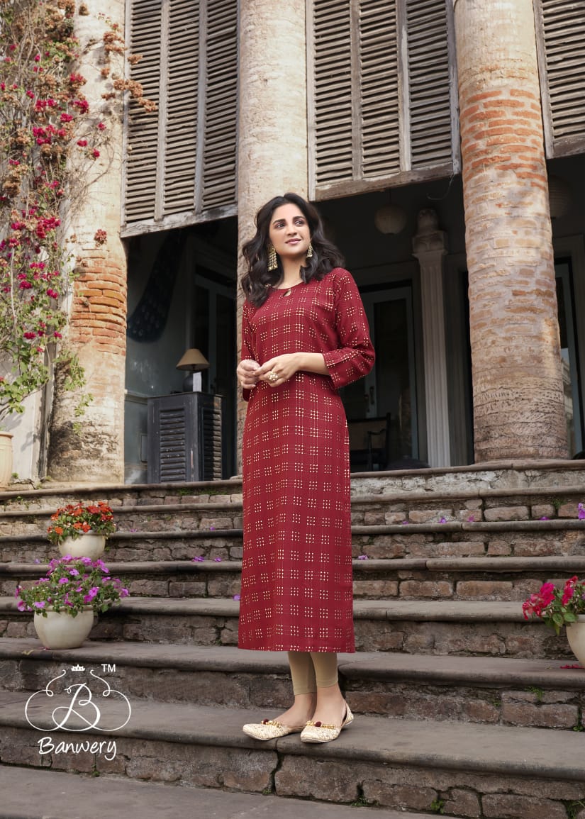 Banwery Presents Colourbar Foil Printed Designer Kurtis Collection