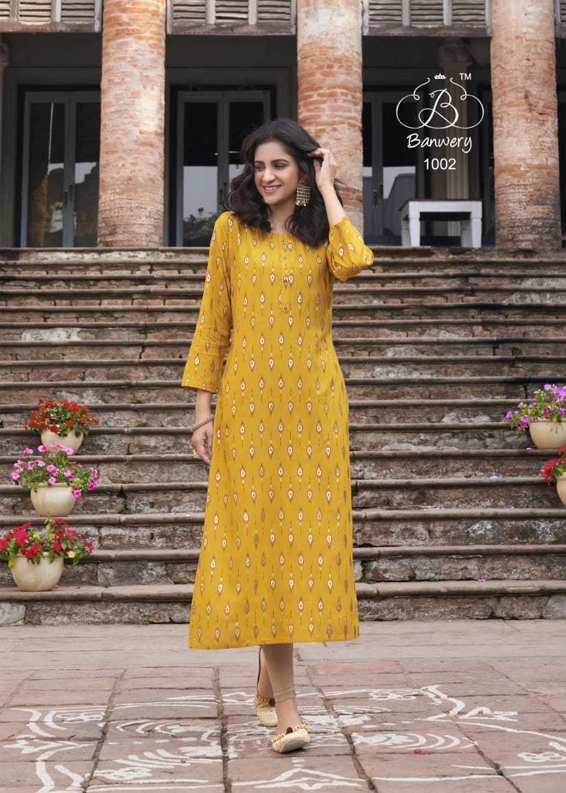 Banwery Presents Colourbar Foil Printed Designer Kurtis Collection