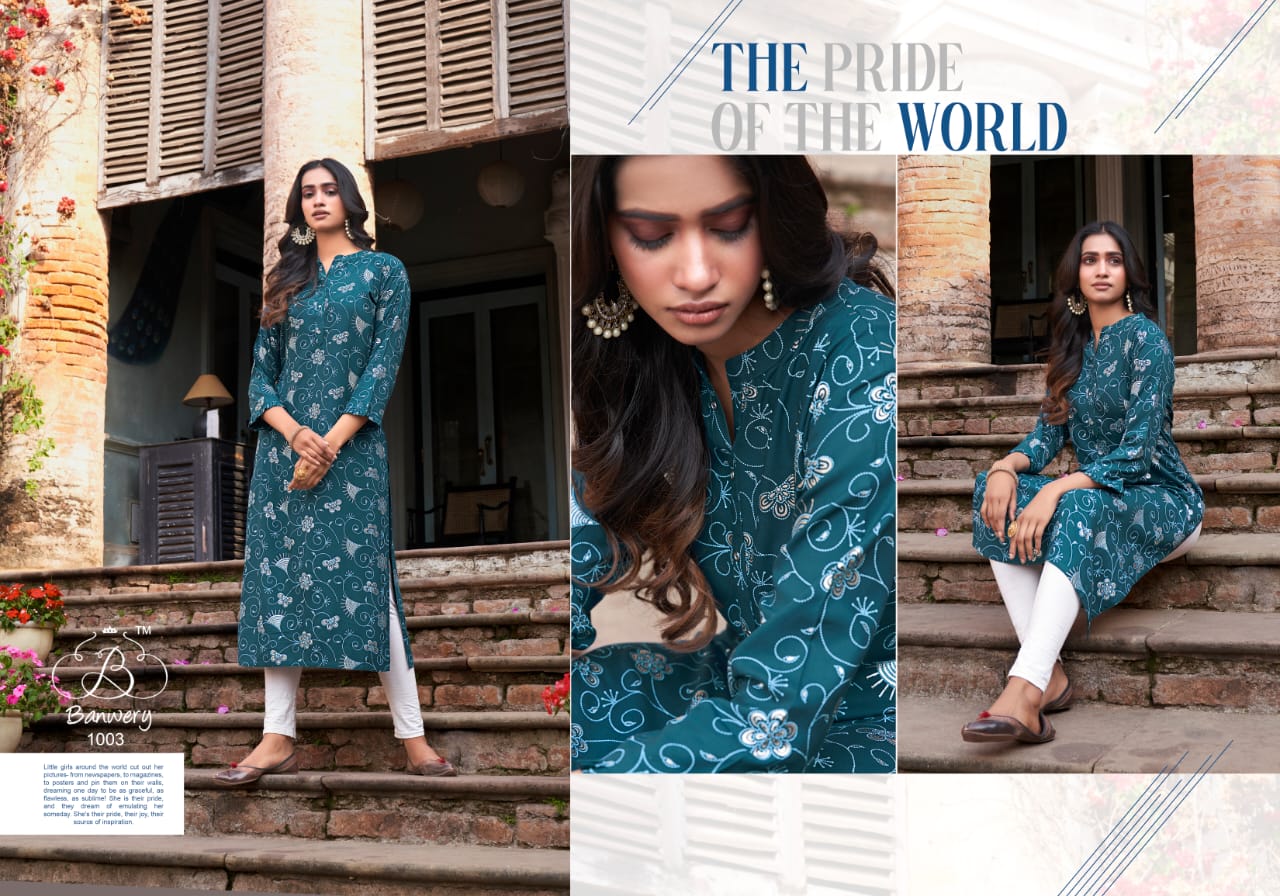 Banwery Presents Colourbar Foil Printed Designer Kurtis Collection
