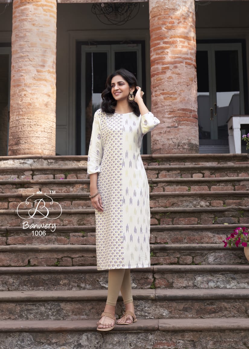 Banwery Presents Colourbar Foil Printed Designer Kurtis Collection