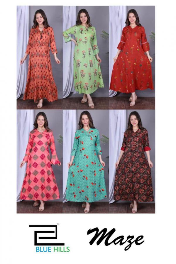 Blue Hills Presents Maze Printed Long Kurti Collection