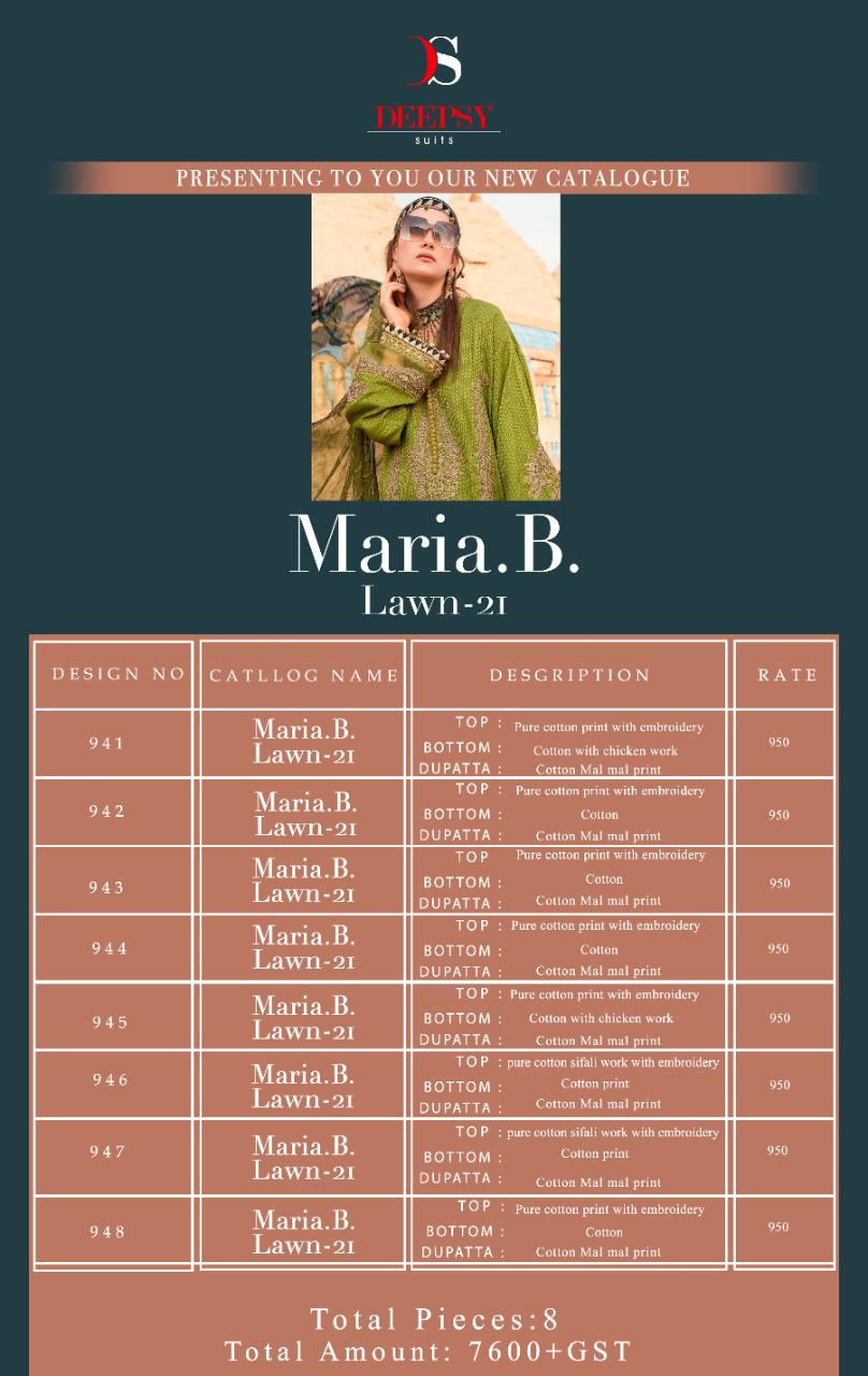 Deepsy Presents  Maria B Lawn  Vol 21 Salwar Suit Wholesale Catalog