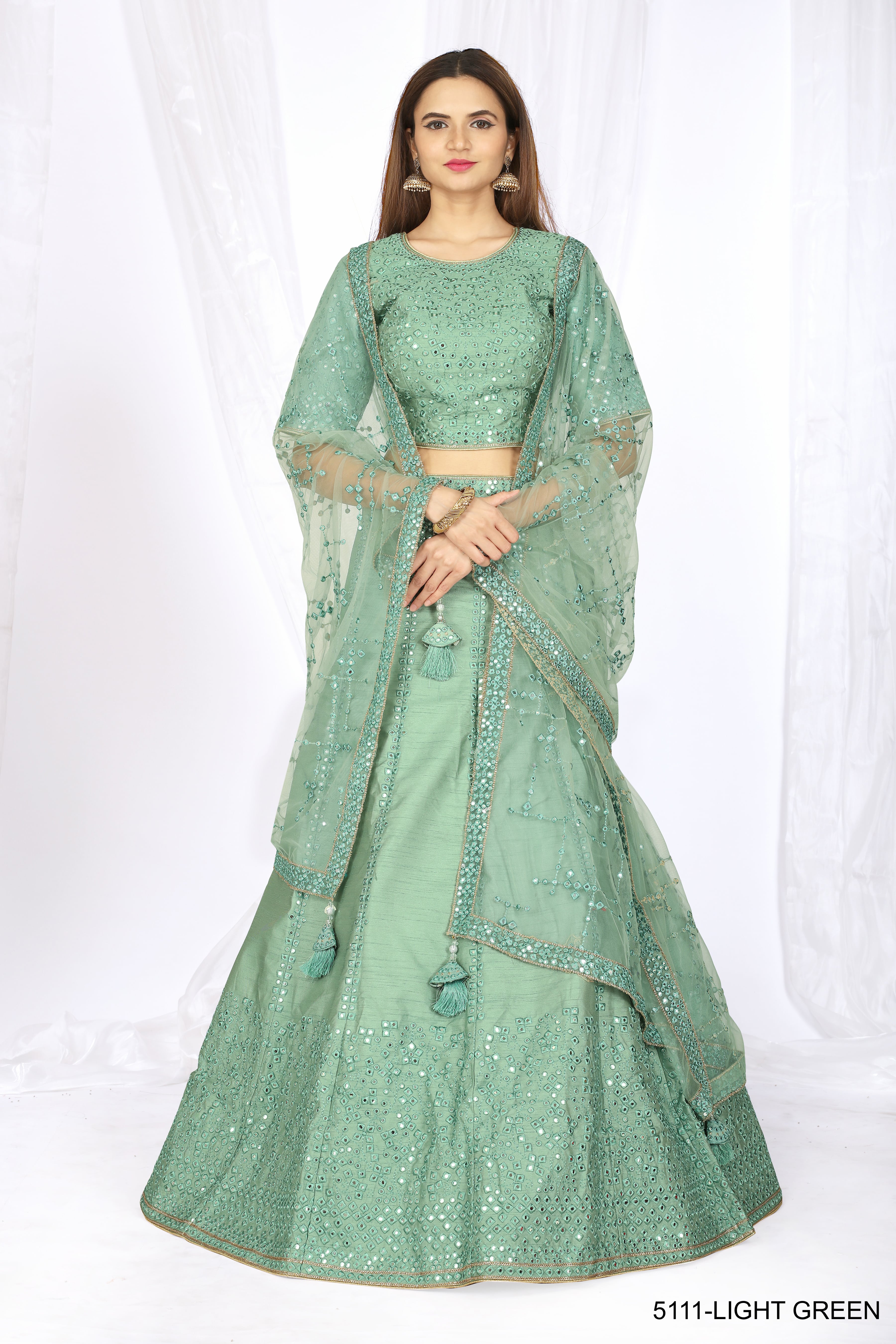 Women's Heavy Net Green Lehenga Choli
