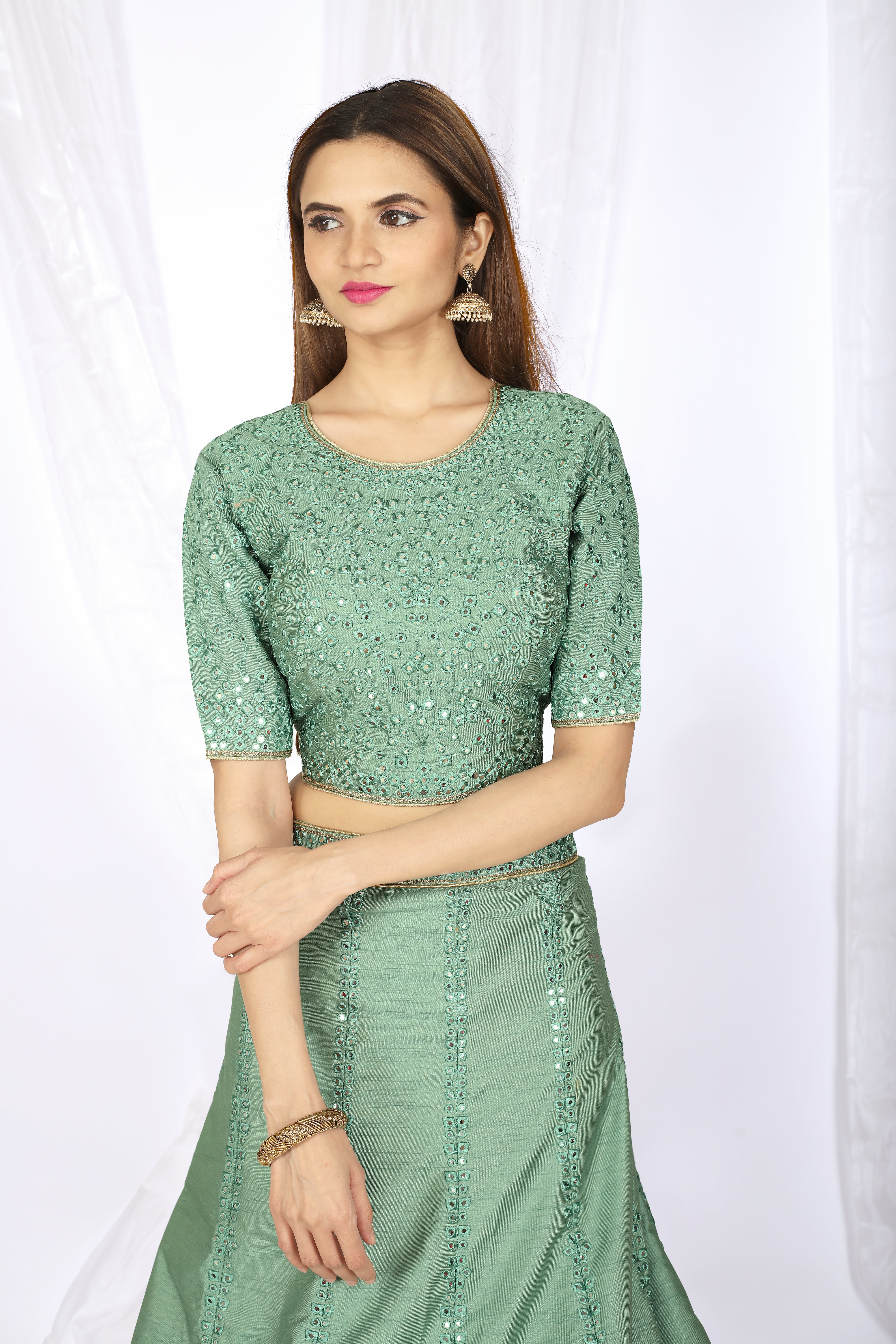Women's Heavy Net Green Lehenga Choli
