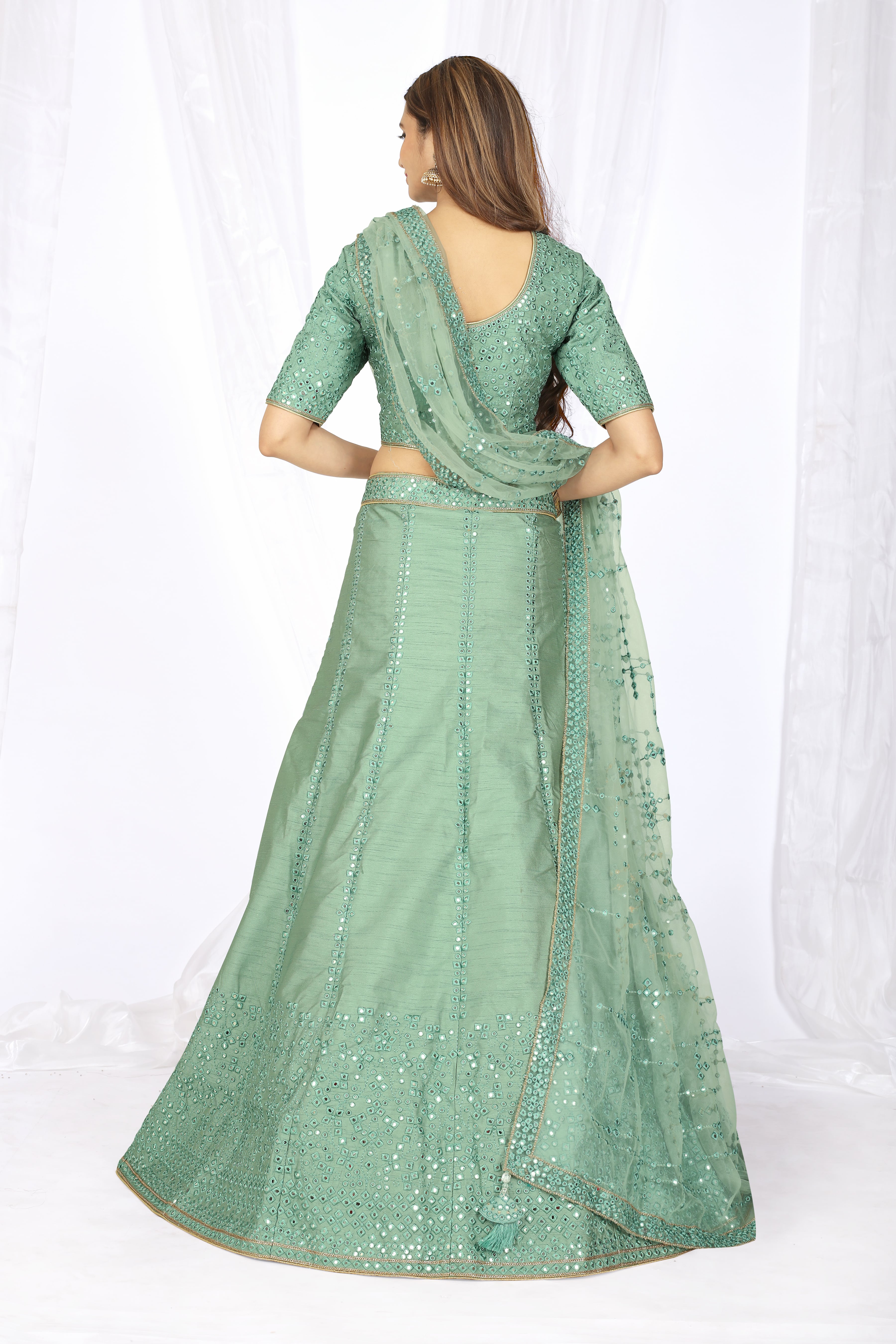 Women's Heavy Net Green Lehenga Choli