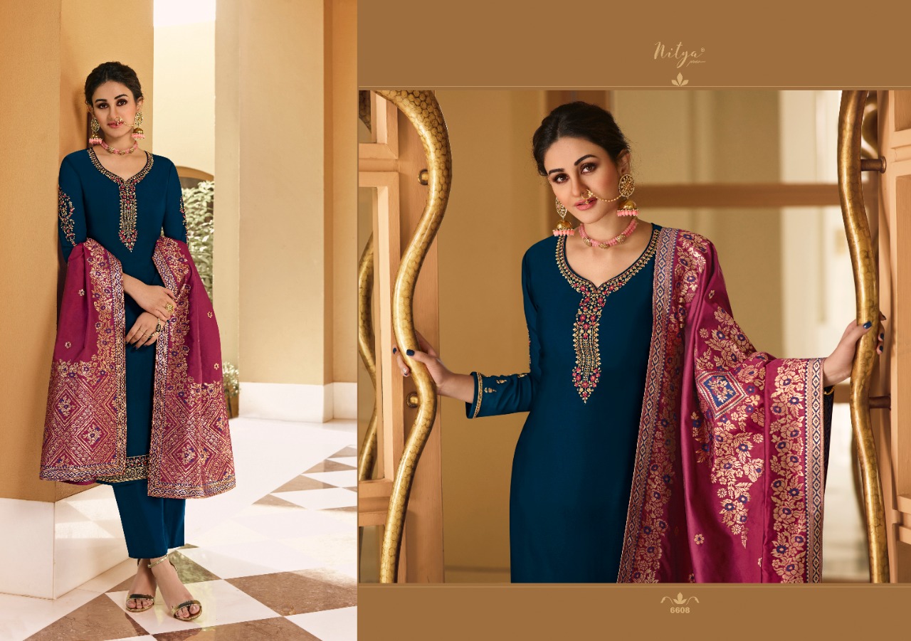Lt Nitya 166 Satin Georgette Designer Dress Material Collection