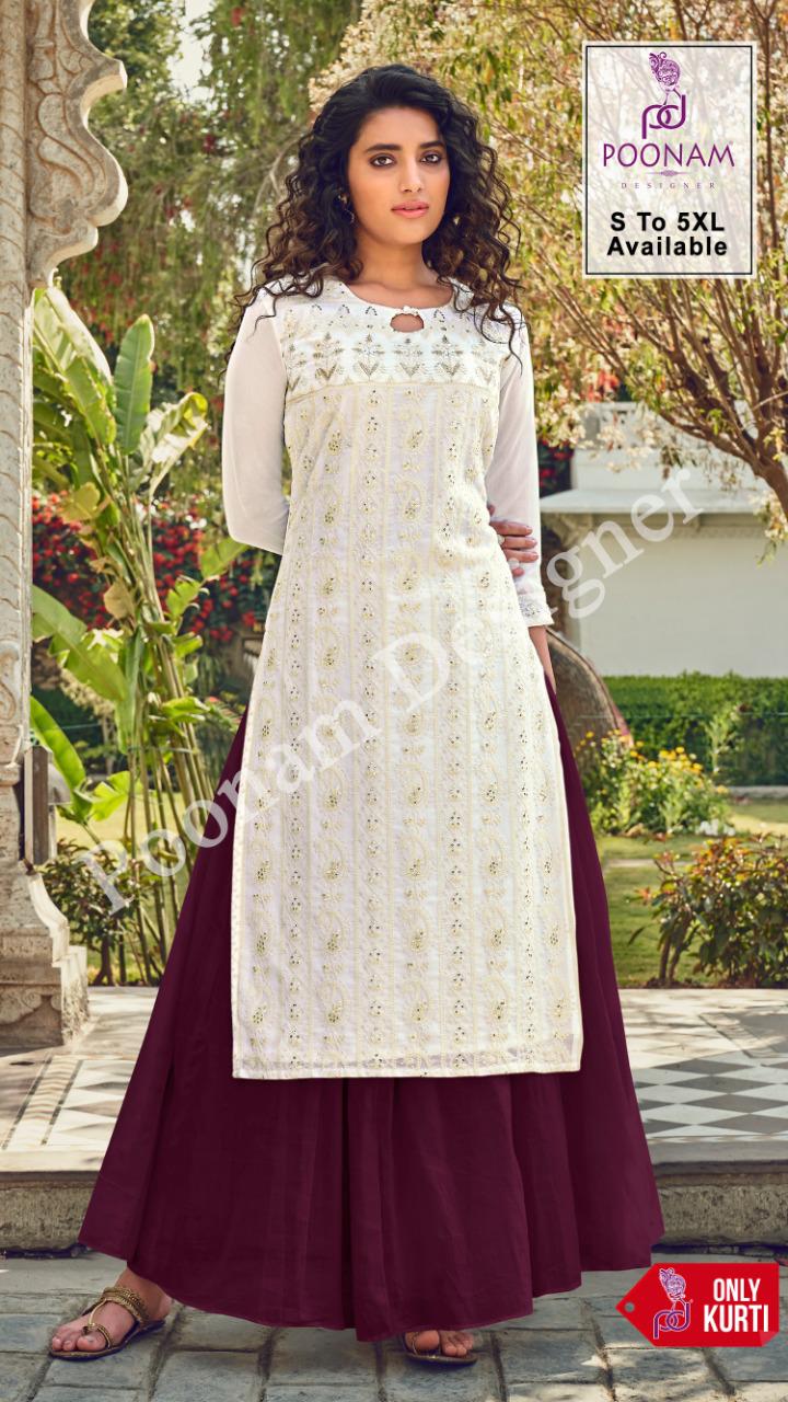 Poonam Presents Lucknowi 101 To 106 Designer Kurtis Collection