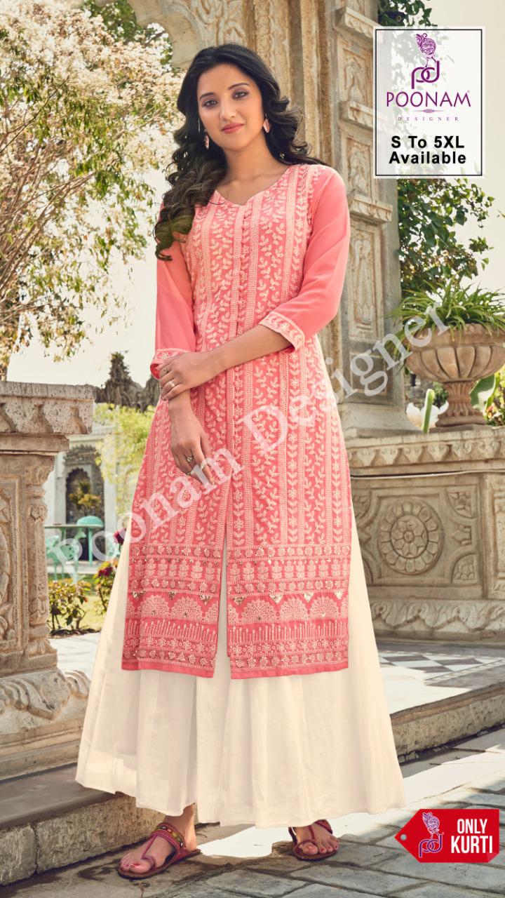 Poonam Presents Lucknowi 101 To 106 Designer Kurtis Collection