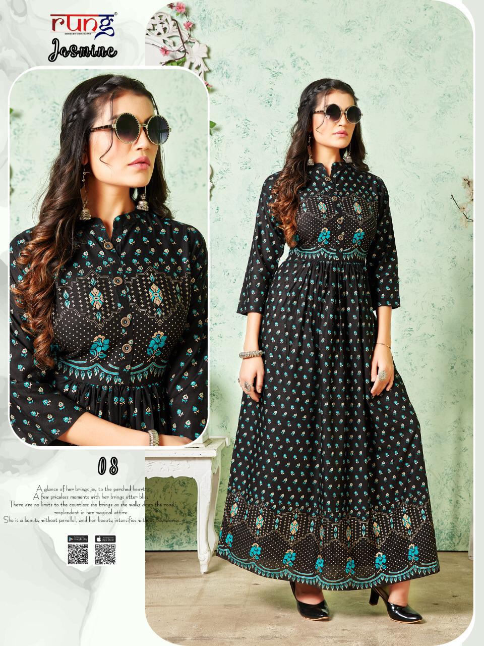 Rung Presents Jasmine Gold Print Long Kurtis Collection