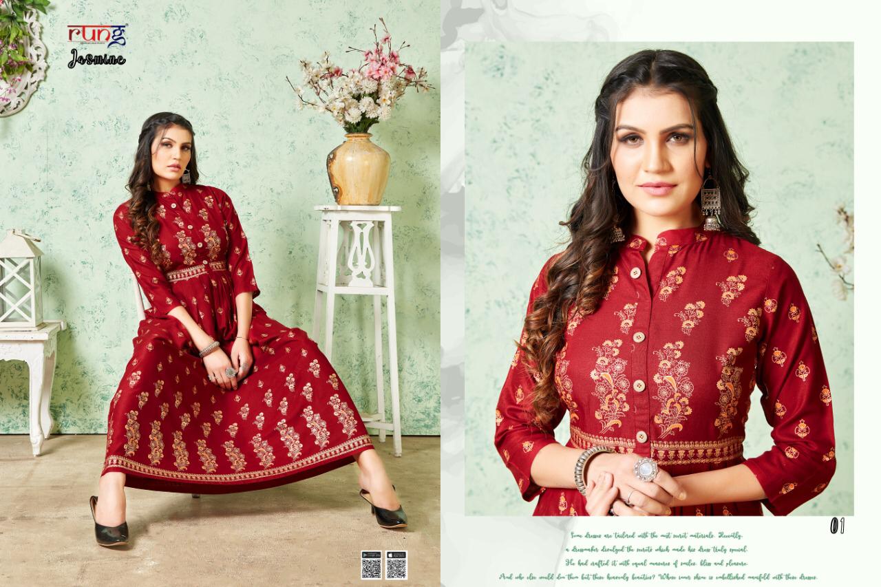 Rung Presents Jasmine Gold Print Long Kurtis Collection