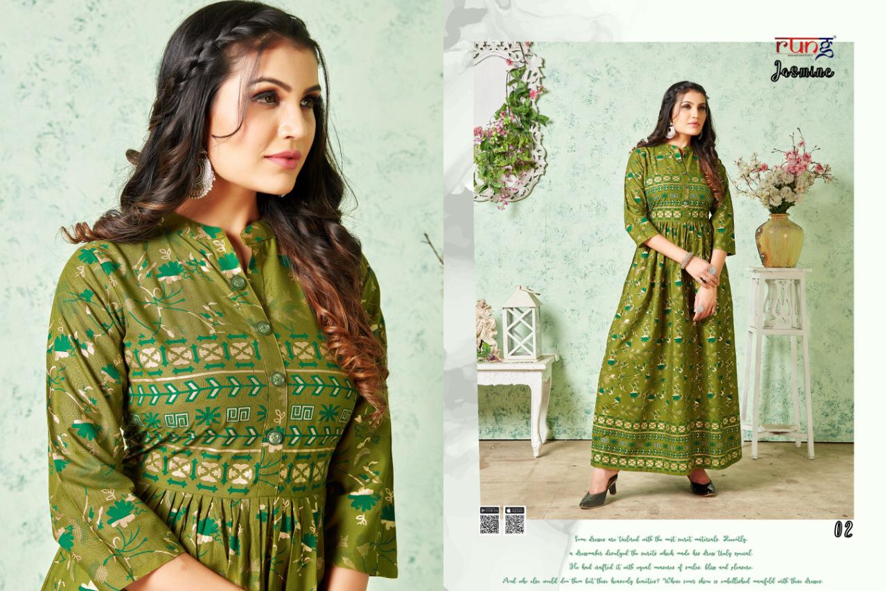 Rung Presents Jasmine Gold Print Long Kurtis Collection
