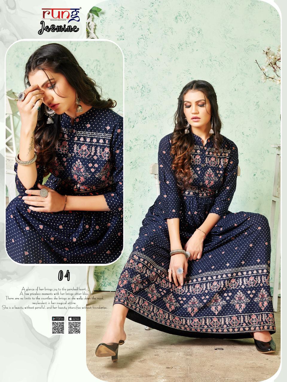 Rung Presents Jasmine Gold Print Long Kurtis Collection