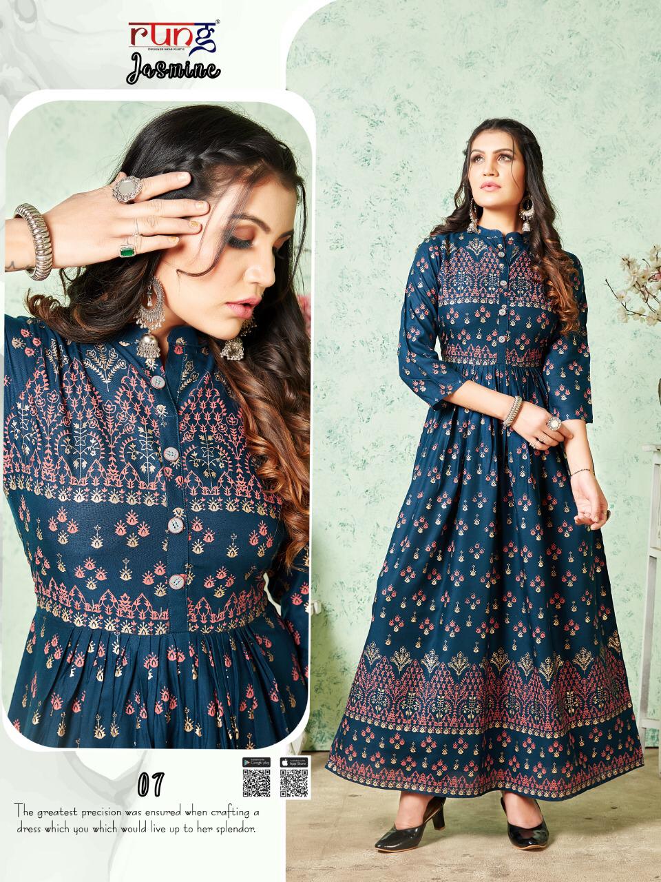 Rung Presents Jasmine Gold Print Long Kurtis Collection