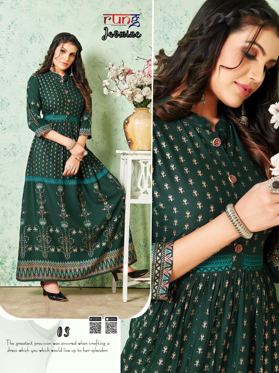 Rung Presents Jasmine Gold Print Long Kurtis Collection