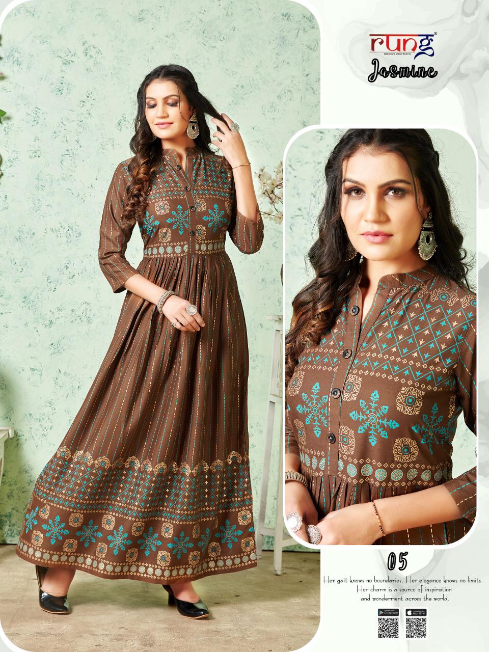 Rung Presents Jasmine Gold Print Long Kurtis Collection
