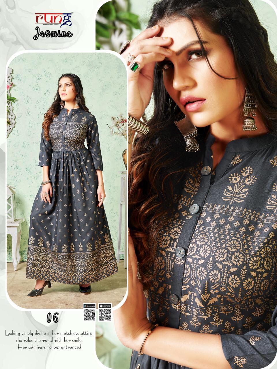 Rung Presents Jasmine Gold Print Long Kurtis Collection