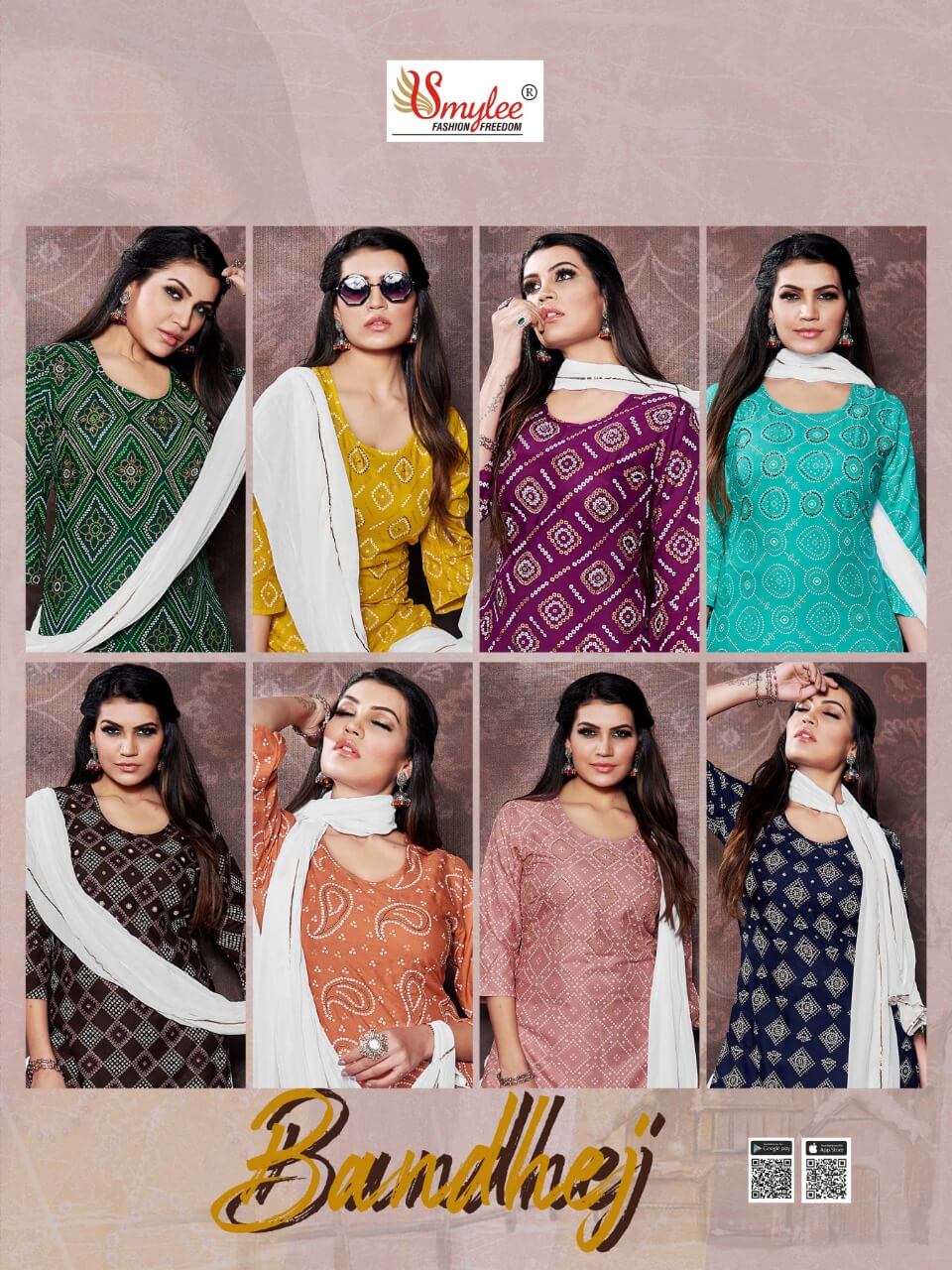 Smylee  Presents  Bandhej Ready Made Kurti Collection