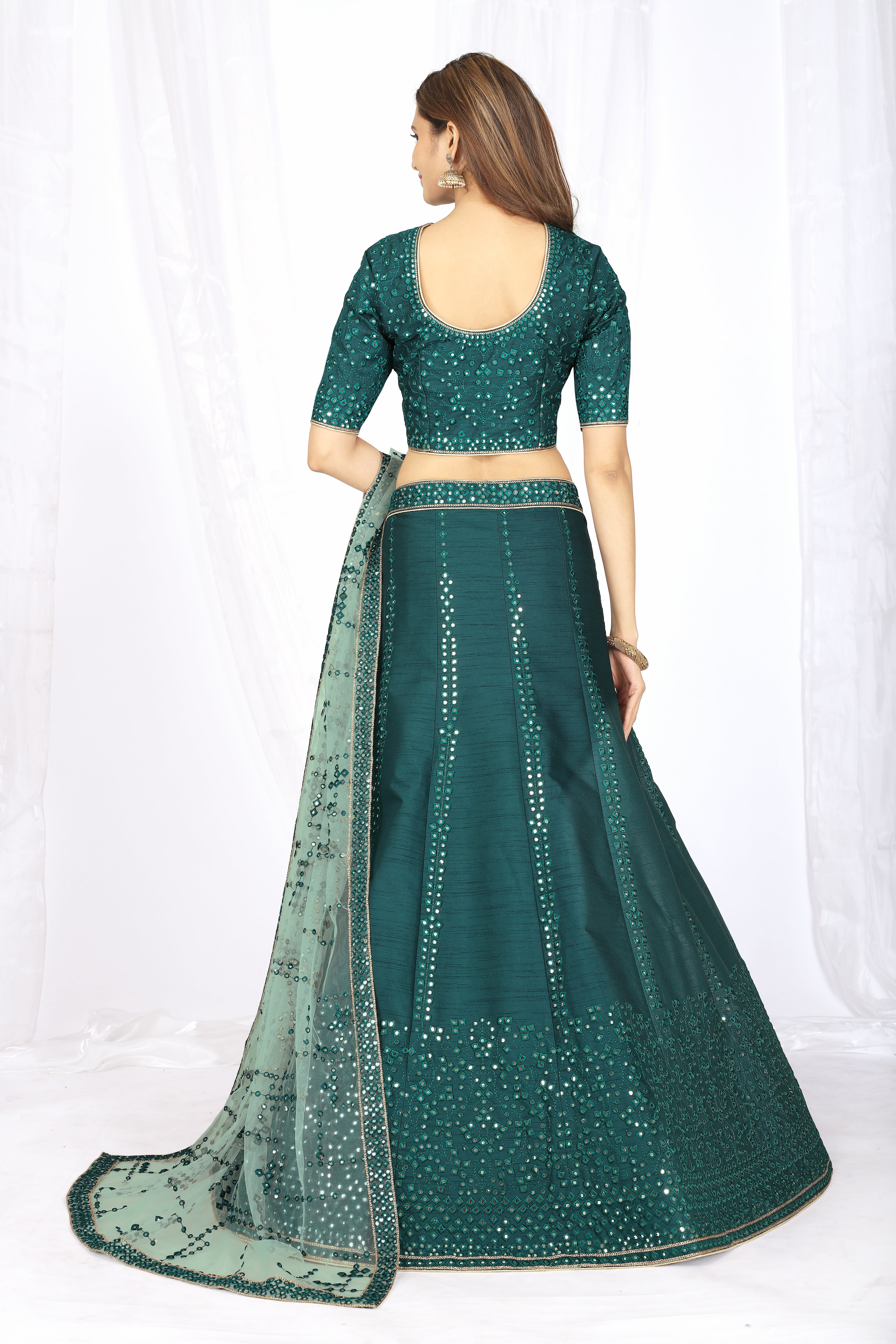 Women's Heavy Net Green Online Lehenga Wholesale Retail Price