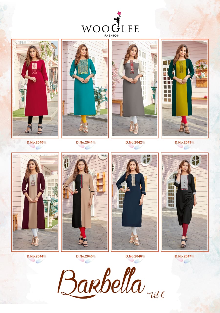 Wooglee Launching Barbella Vol 6 Latest Kurtis Catalogue