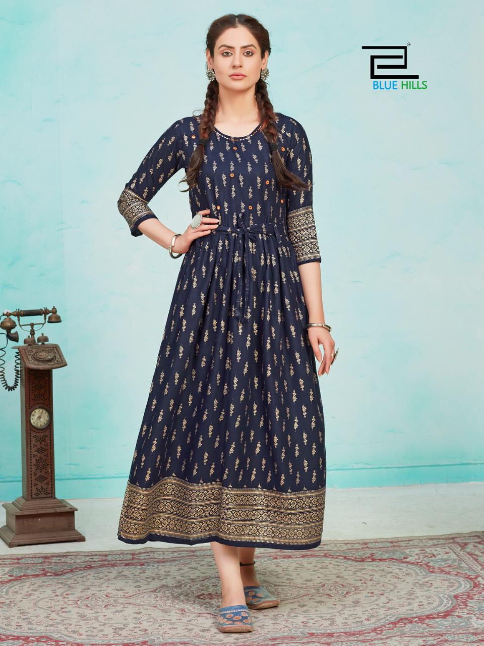 Blue Hills Mari Gold  Vol 1  Rayon Designer Printed Kurtis