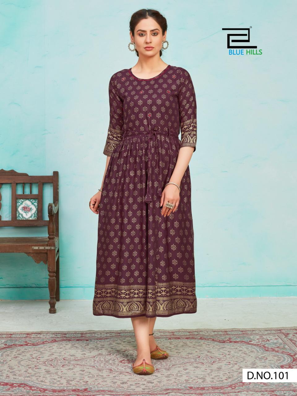 Blue Hills Mari Gold  Vol 1  Rayon Designer Printed Kurtis