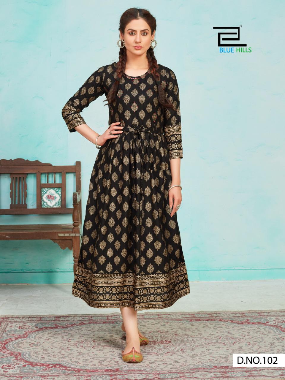 Blue Hills Mari Gold  Vol 1  Rayon Designer Printed Kurtis