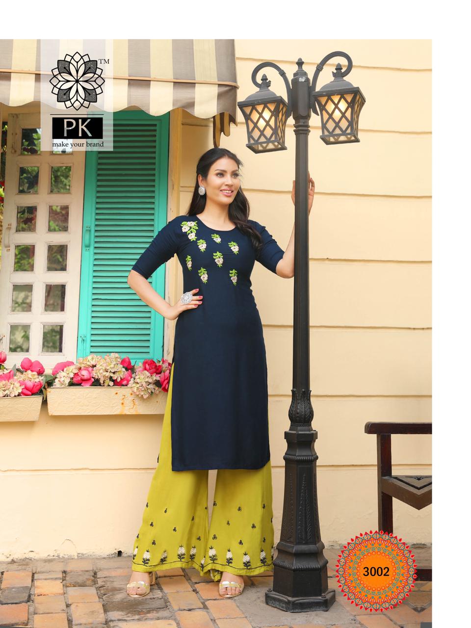 Pk Plazo City Vol 3 Embroidery Work  Buy Wholesale Designer Kurti With Bottom