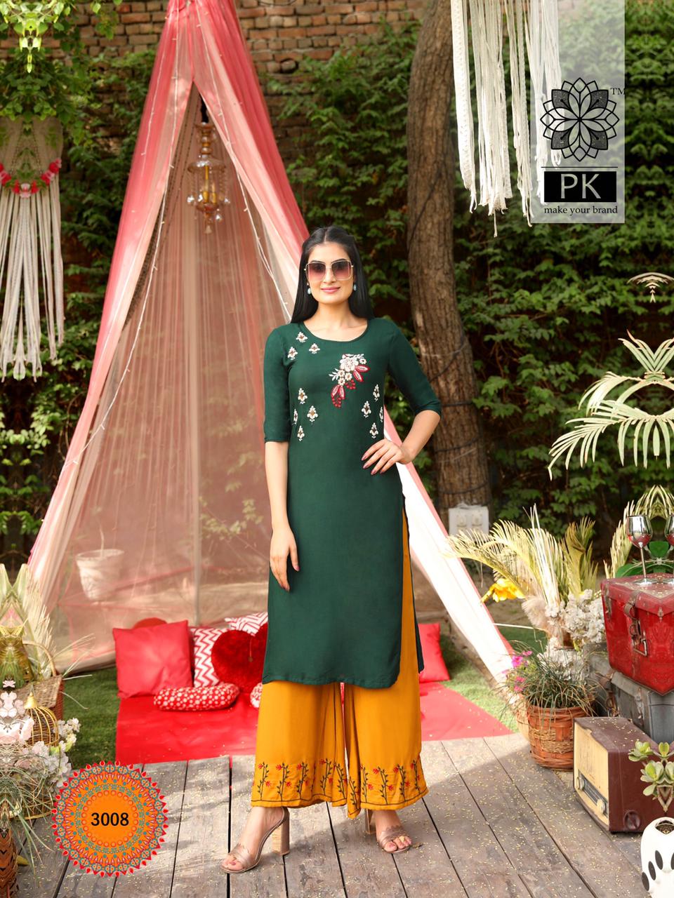Pk Plazo City Vol 3 Embroidery Work  Buy Wholesale Designer Kurti With Bottom