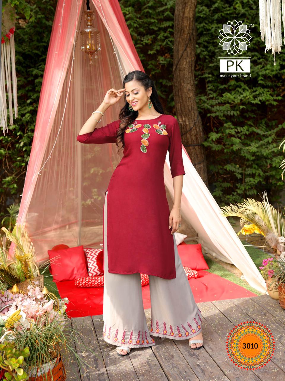 Pk Plazo City Vol 3 Embroidery Work  Buy Wholesale Designer Kurti With Bottom