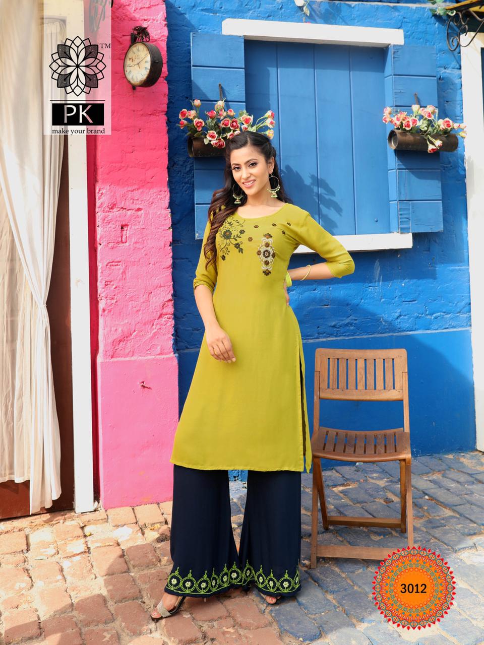Pk Plazo City Vol 3 Embroidery Work  Buy Wholesale Designer Kurti With Bottom