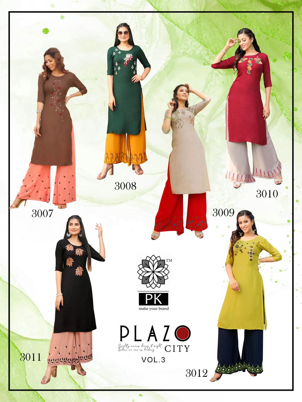 Pk Plazo City Vol 3 Embroidery Work  Buy Wholesale Designer Kurti With Bottom