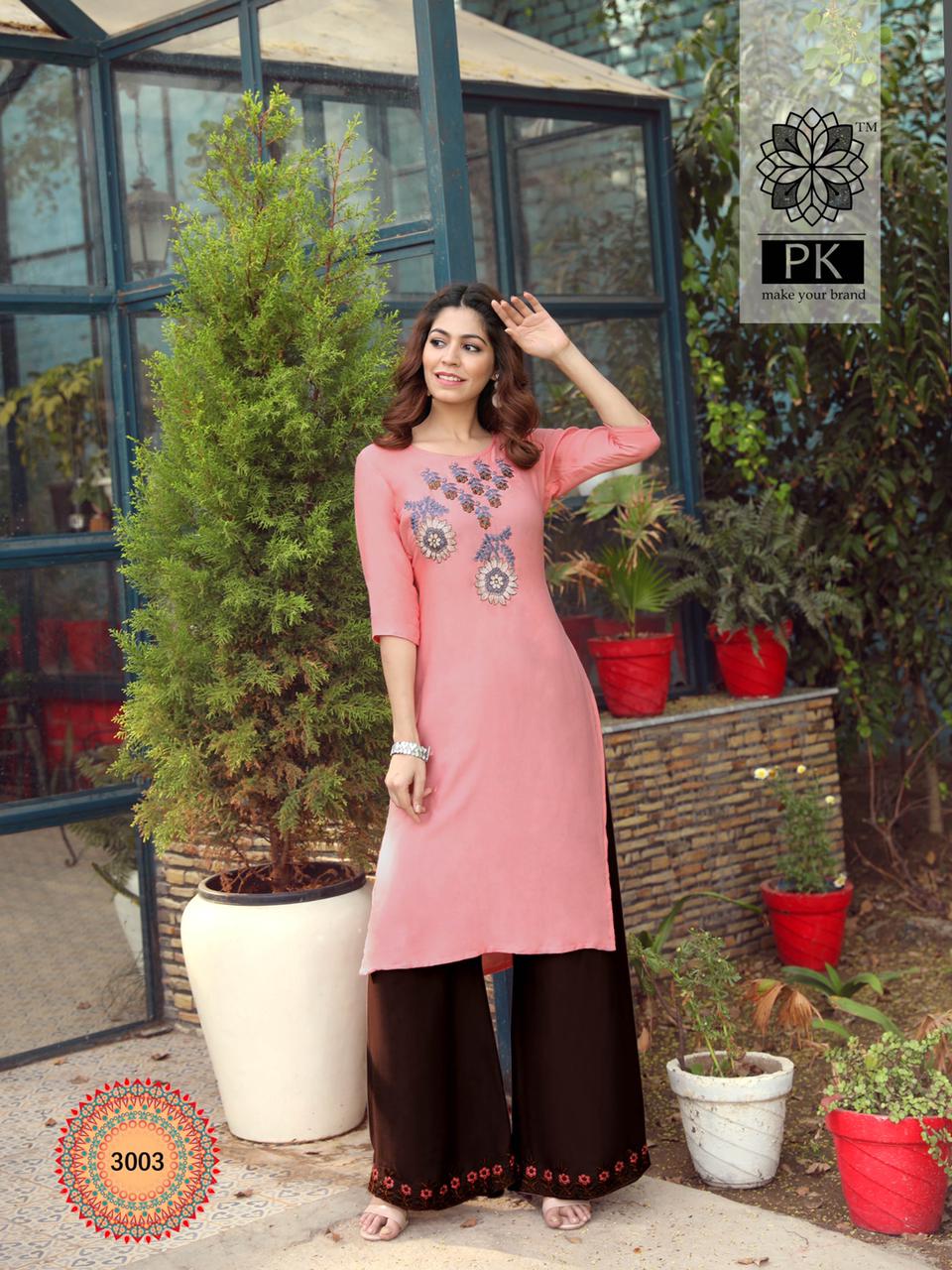 Pk Plazo City Vol 3 Embroidery Work  Buy Wholesale Designer Kurti With Bottom