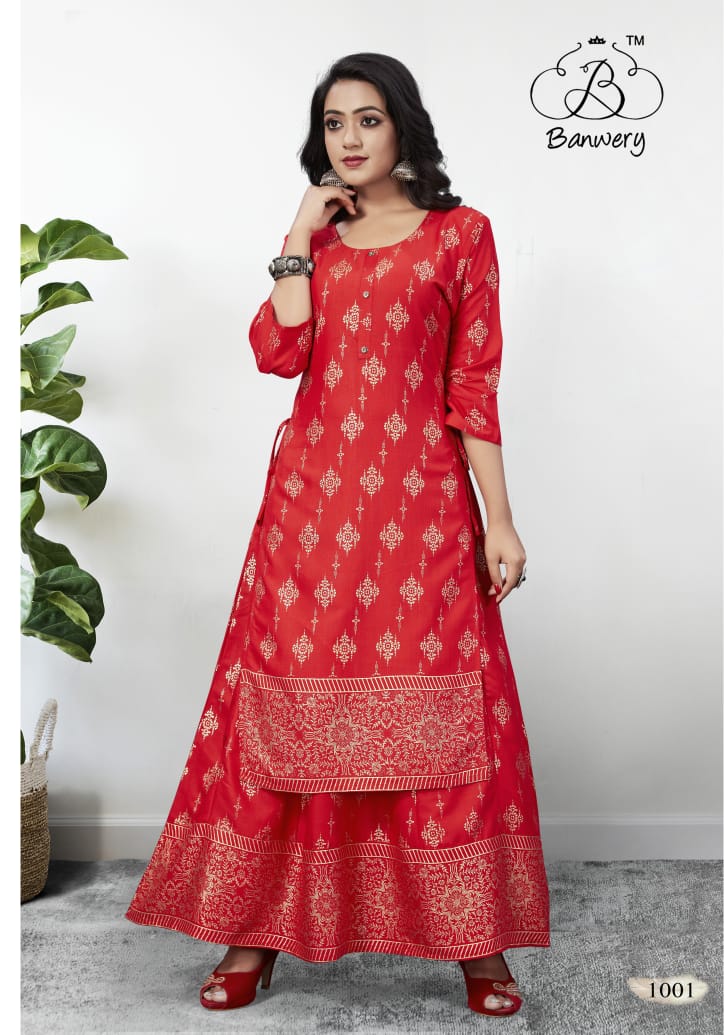 Banwery  Palak  Party Wear Rayon Stitched Gown Kurti