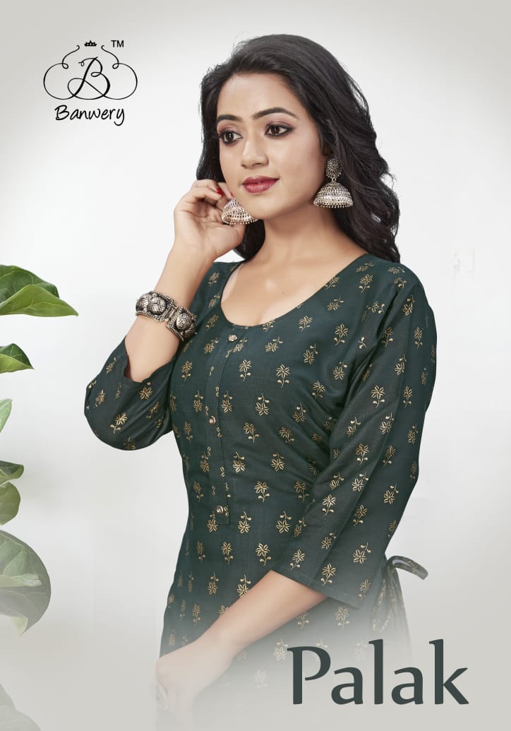 Banwery  Palak  Party Wear Rayon Stitched Gown Kurti