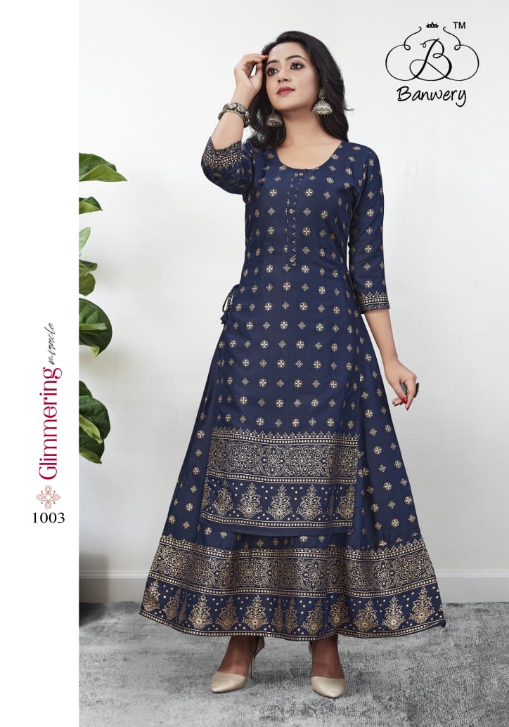 Banwery  Palak  Party Wear Rayon Stitched Gown Kurti