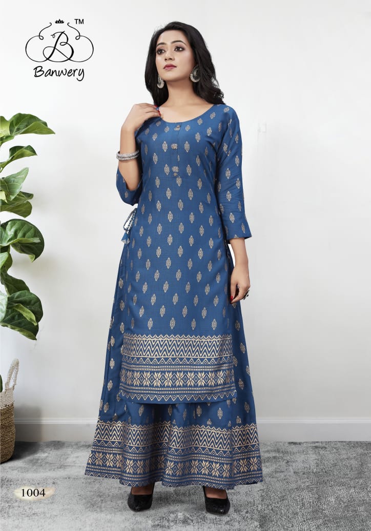 Banwery  Palak  Party Wear Rayon Stitched Gown Kurti