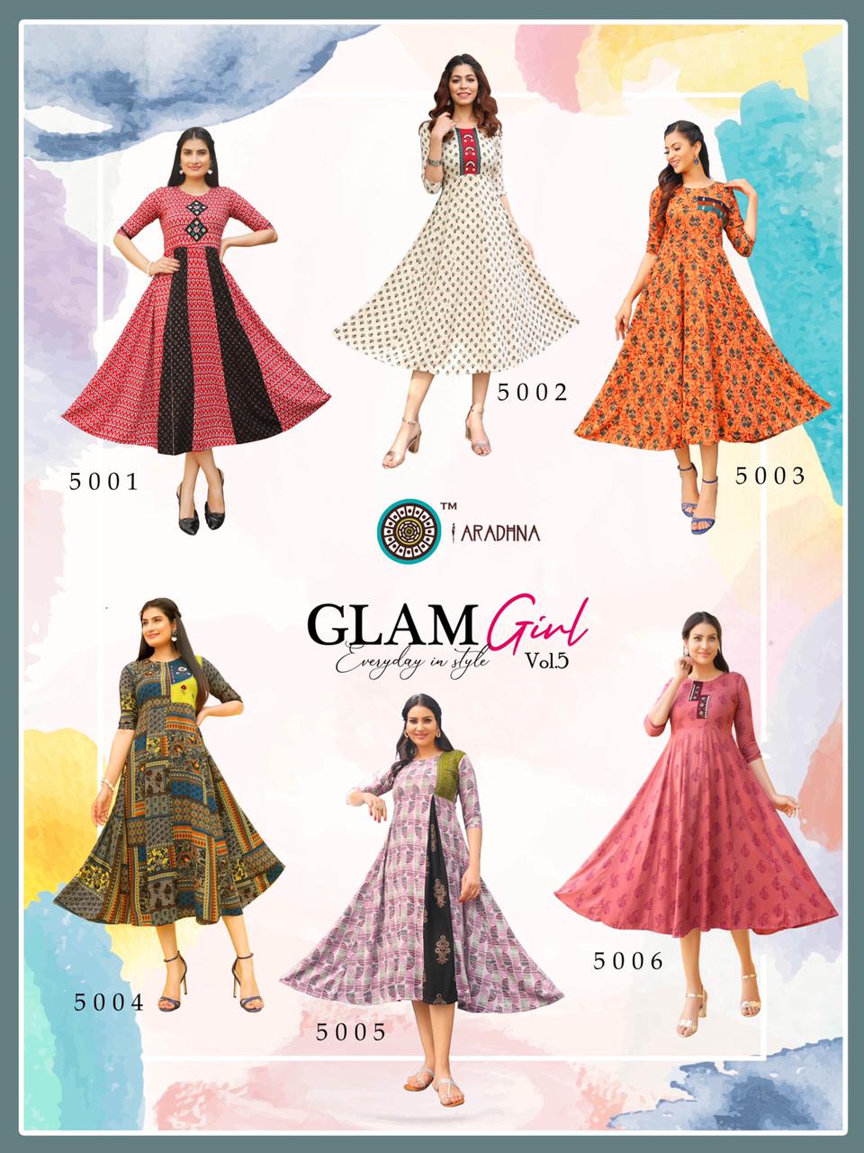 Aradhna Glam Girl  Vol 5   Wholesale Anarkali Kurtis Manufacturer Designer Kurti Catalog