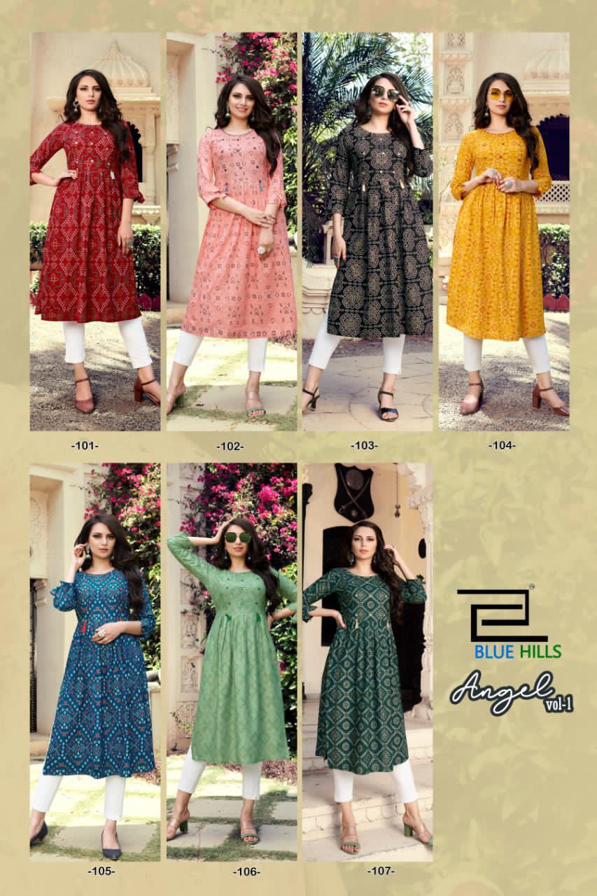 Blue Hills Angel 1 Rayon Printed Kurtis Catalog