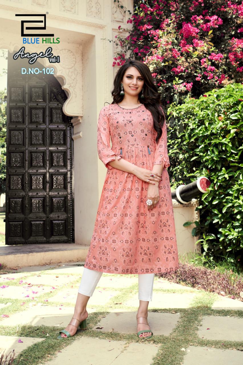 Blue Hills Angel 1 Rayon Printed Kurtis Catalog