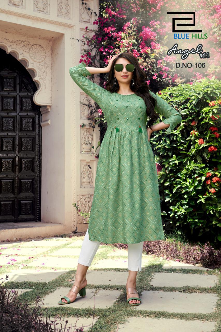 Blue Hills Angel 1 Rayon Printed Kurtis Catalog