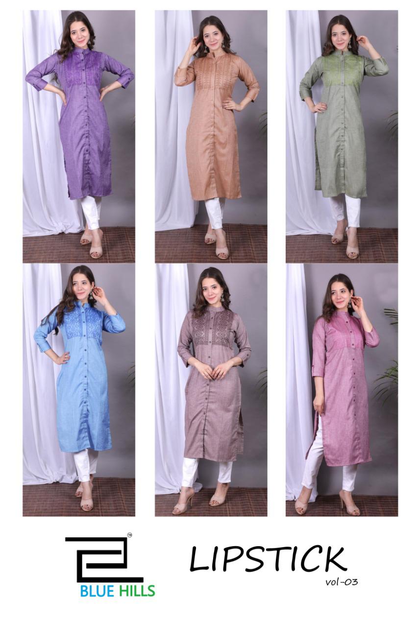 Blue Hills Lipstick Vol 3 Kurtis In Surat Wholesale