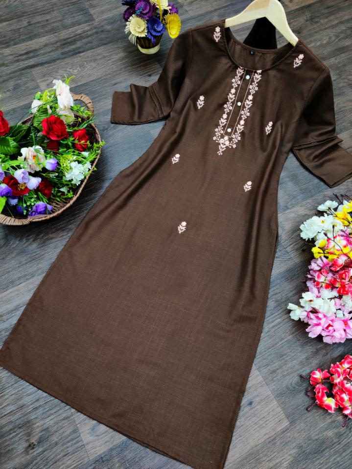 Buy Coffee Brown  Ssl 607 Embroidered Ruby Cotton Kurti Online  Catalog
