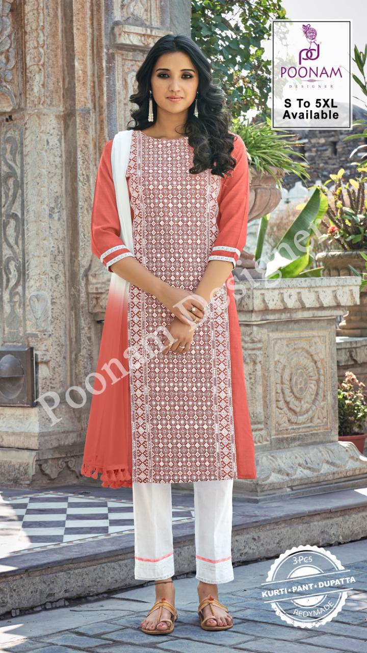 Poonam Gorgeous Lucknowi 3-pices Latest Kurtis Design Patterns 2021