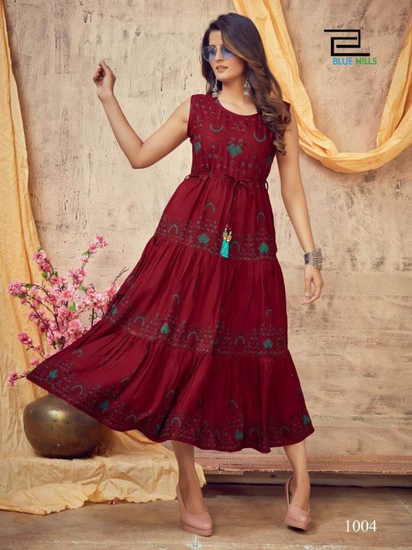 Blue Hills Poker Rayon Fancy Long Kurti Buy Designer Long Kurtis Online