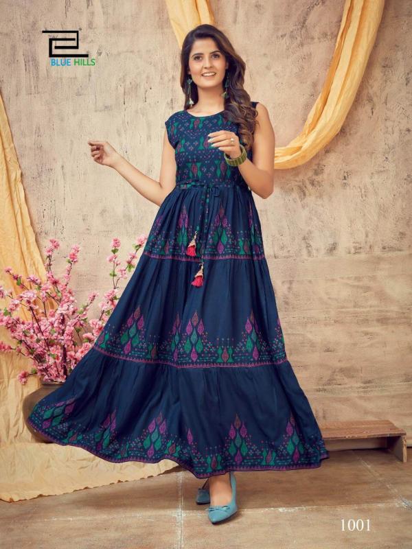 Blue Hills Poker Rayon Fancy Long Kurti Buy Designer Long Kurtis Online