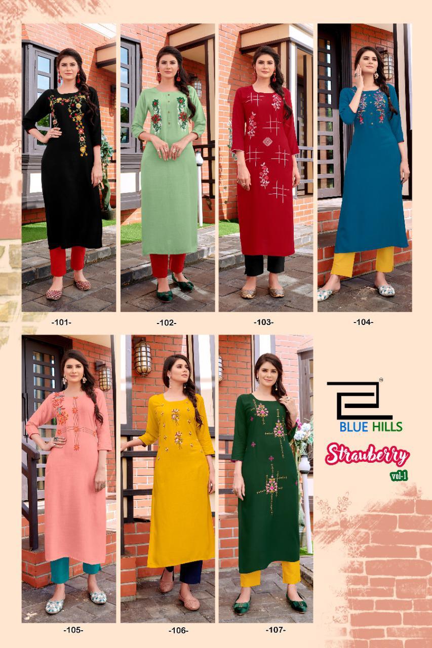 Blue Hills Strawberry Desinger Kurti Buy Rayon Kurti Online Shopping India