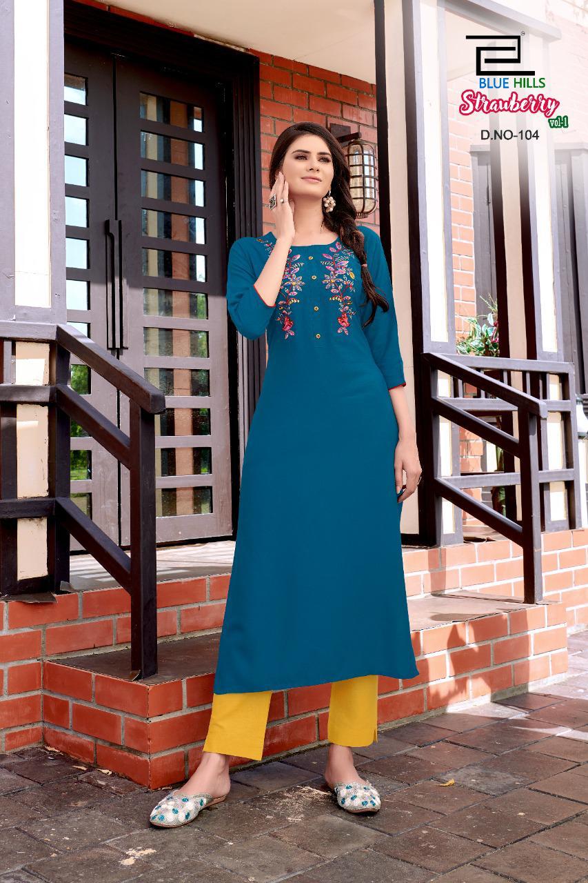 Blue Hills Strawberry Desinger Kurti Buy Rayon Kurti Online Shopping India